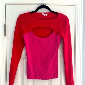 Vestique cut out colorblock sweater red and pink size large
